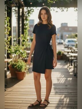 Threads 4 Thought Navy Blue Wrap Dress  Short Sleeve Large